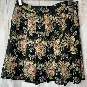 Vintage floral pleated mini wrap skirt Jacobi black multi floral print